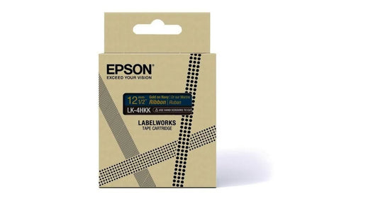 Epson LK-4HKK Gold on Navy Tape Satin Ribbon Label Cartridge 12mm x5m - C53S654002 - NWT FM SOLUTIONS - YOUR CATERING WHOLESALER