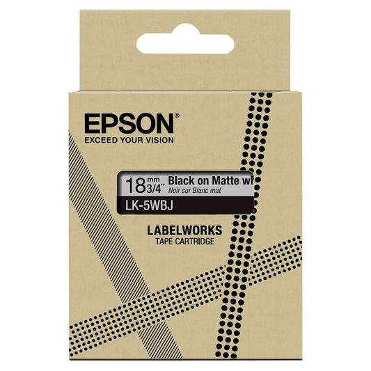Epson LK-5WBJ Black on Matte White Tape Cartridge 18mm - C53S672063 - NWT FM SOLUTIONS - YOUR CATERING WHOLESALER