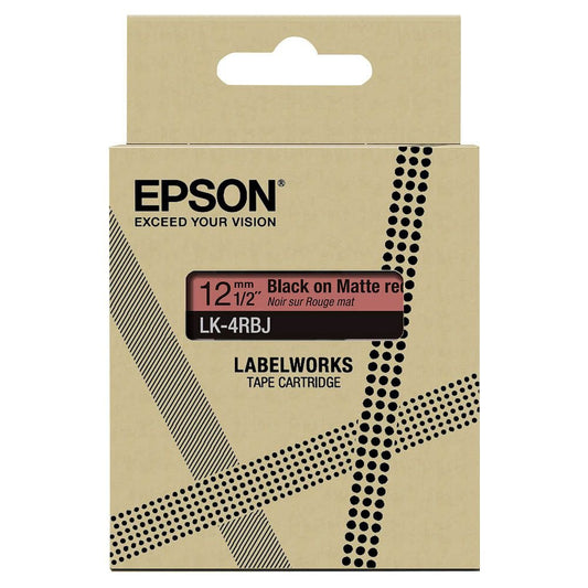 Epson LK-4RBJ Black on Matte Red Tape Cartridge 12mm - C53S672071 - NWT FM SOLUTIONS - YOUR CATERING WHOLESALER