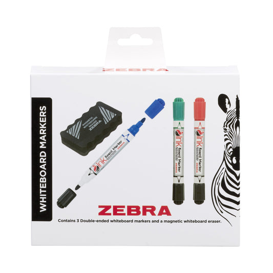Zebra Double Ended Whiteboard Marker Assorted (Pack 3) with Magnetic Eraser - 2719 - NWT FM SOLUTIONS - YOUR CATERING WHOLESALER
