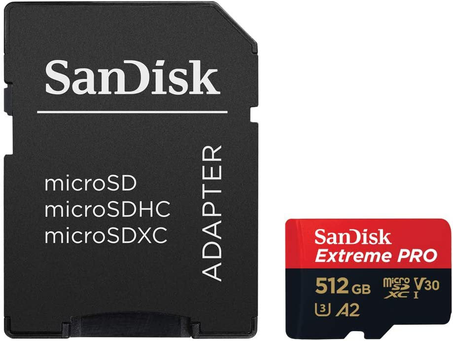 SanDisk Extreme PRO 512GB MicroSDXC UHS-I Class 10 Memory Card and Adapter