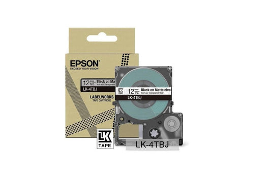 Epson LK-4TBJ Black on Matte Clear Tape Cartridge 12mm - C53S672065 - NWT FM SOLUTIONS - YOUR CATERING WHOLESALER