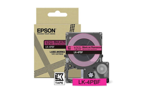 Epson LK-4PBF Black on Fluorescent Pink Tape Cartridge 12mm - C53S672100 - NWT FM SOLUTIONS - YOUR CATERING WHOLESALER