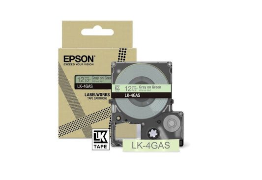 Epson LK-4GAS Gray on Soft Green Tape Cartridge 12mm - C53S672105 - NWT FM SOLUTIONS - YOUR CATERING WHOLESALER
