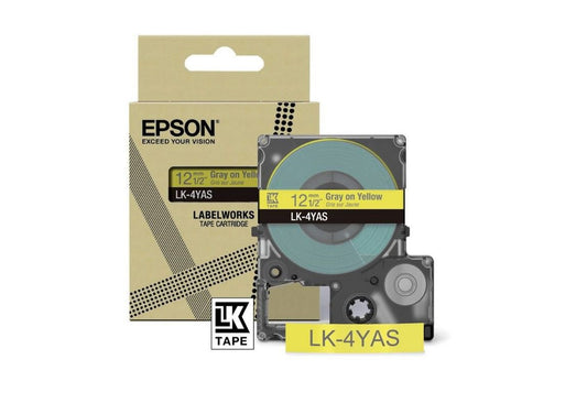 Epson LK-4YAS Gray on Soft Yellow Tape Cartridge 12mm - C53S672104 - NWT FM SOLUTIONS - YOUR CATERING WHOLESALER