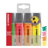 STABILO BOSS ORIGINAL Highlighter Chisel Tip 2-5mm Line Assorted Colours (Wallet 4) - 70/4 - NWT FM SOLUTIONS - YOUR CATERING WHOLESALER