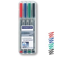 Staedtler Lumocolor OHP Pen Non-Permanent Fine 0.6mm Line Assorted Colours (Pack 4) - 316WP4 - NWT FM SOLUTIONS - YOUR CATERING WHOLESALER