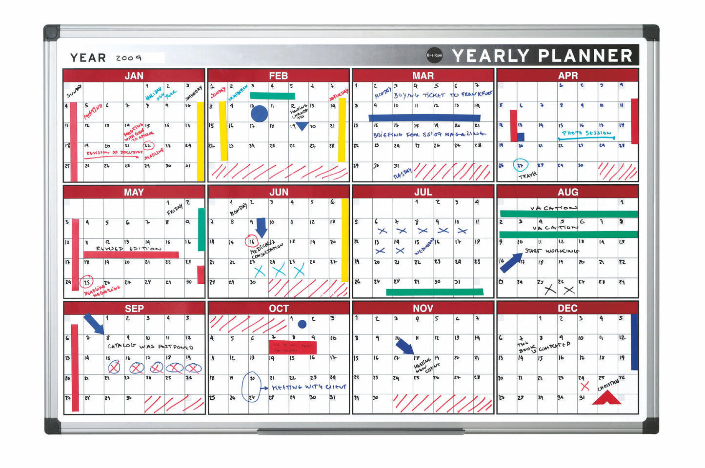 Bi-Office Annual Magnetic Whiteboard Planner Aluminium Frame 900x600mm - GA0375170