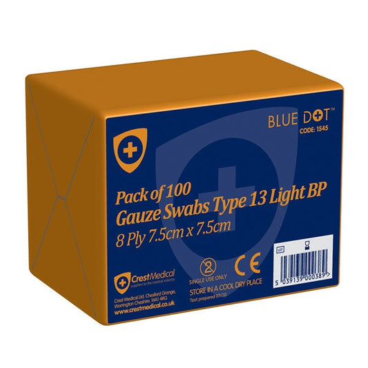 Blue Dot Non Sterile Gauze Swabs 7.5x7.5cm Pack 100's - NWT FM SOLUTIONS - YOUR CATERING WHOLESALER
