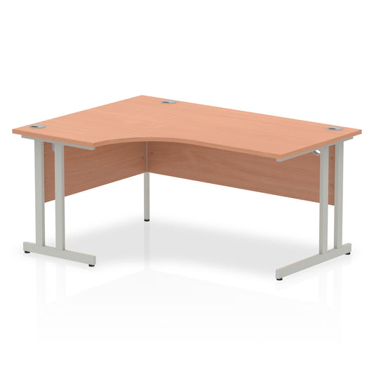 Impulse 1600mm Left Crescent Desk Beech Top Silver Cantilever Leg I000299 - NWT FM SOLUTIONS - YOUR CATERING WHOLESALER