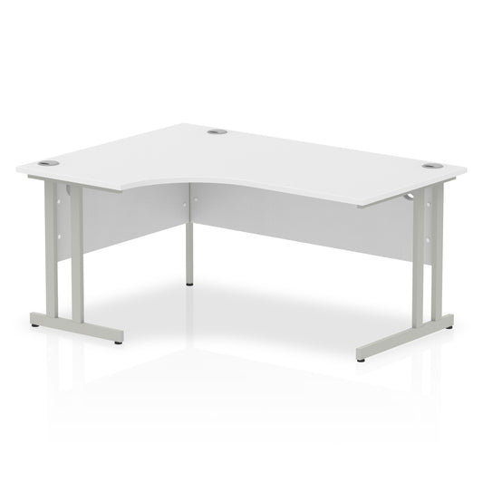 Impulse 1600mm Left Crescent Desk White Top Silver Cantilever Leg I000321 - NWT FM SOLUTIONS - YOUR CATERING WHOLESALER