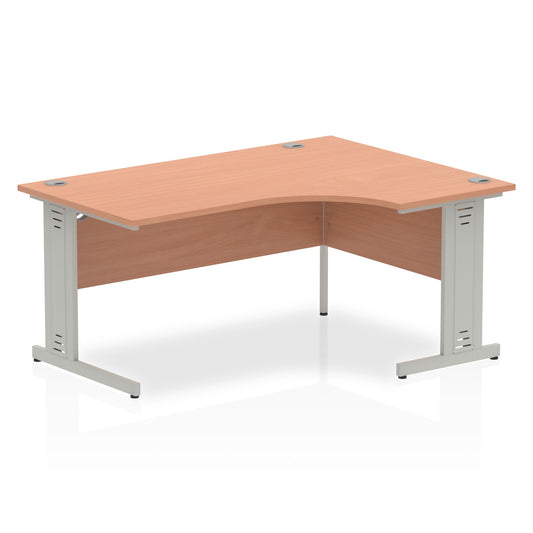 Dynamic Impulse 1600mm Right Crescent Desk Beech Top Silver Cable Managed Leg I000473 - NWT FM SOLUTIONS - YOUR CATERING WHOLESALER