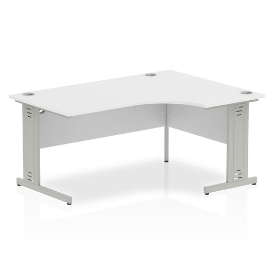 Dynamic Impulse 1600mm Right Crescent Desk White Top Silver Cable Managed Leg I000492 - NWT FM SOLUTIONS - YOUR CATERING WHOLESALER