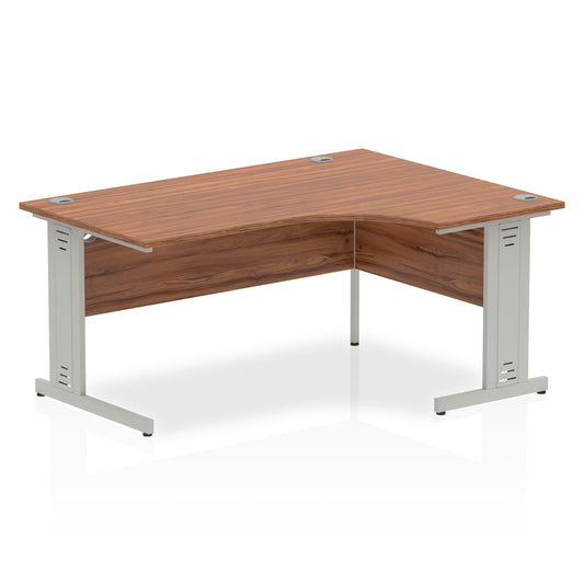 Dynamic Impulse 1600mm Right Crescent Desk Walnut Top Silver Cable Managed Leg I000511 - NWT FM SOLUTIONS - YOUR CATERING WHOLESALER