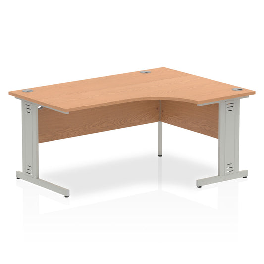 Dynamic Impulse 1600mm Right Crescent Desk Oak Top Silver Cable Managed Leg I000864 - NWT FM SOLUTIONS - YOUR CATERING WHOLESALER