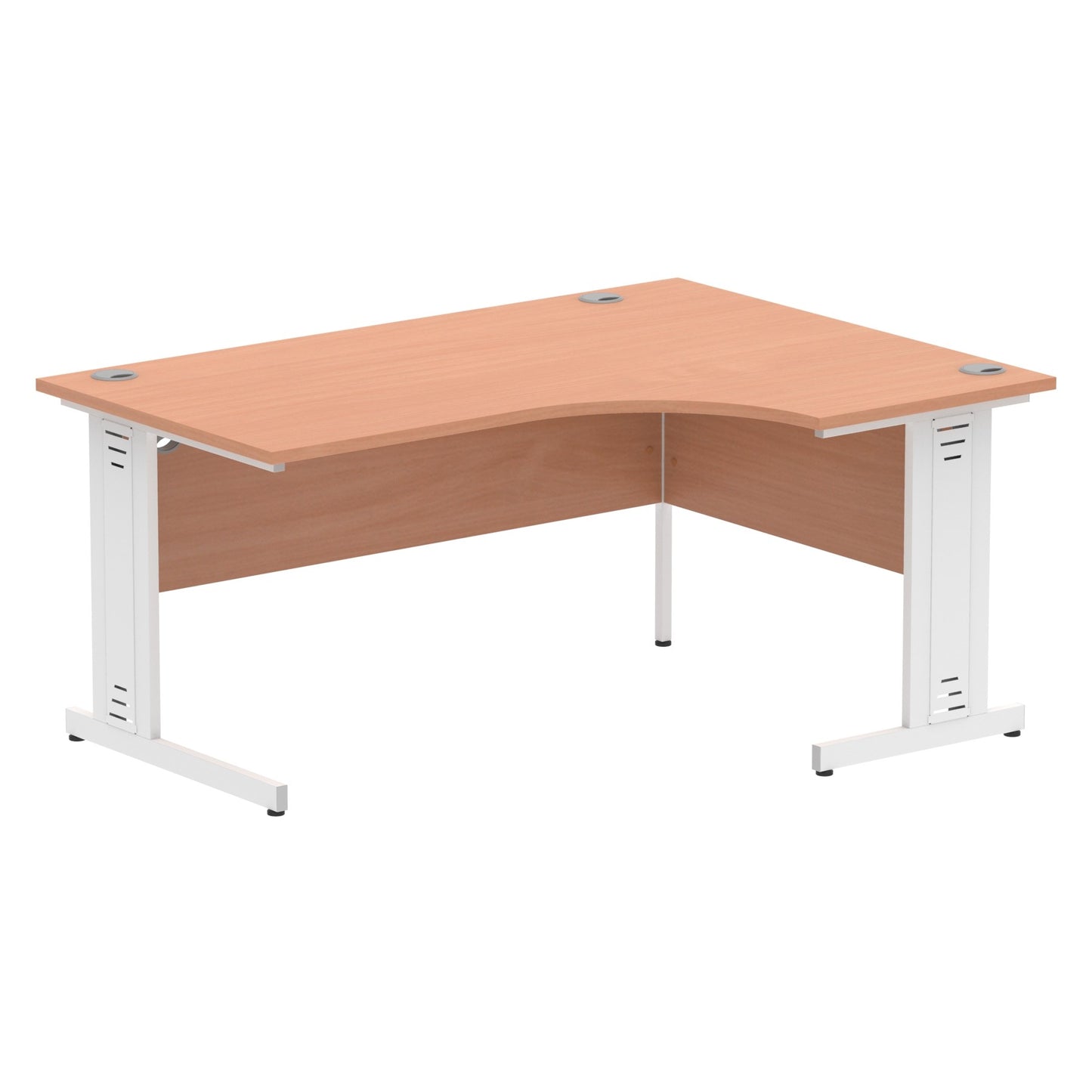 Impulse Contract Right Hand Crescent Cable Managed Leg Desk W1600 x D1200 x H730mm Beech Finish/White Frame - I001880 - NWT FM SOLUTIONS - YOUR CATERING WHOLESALER