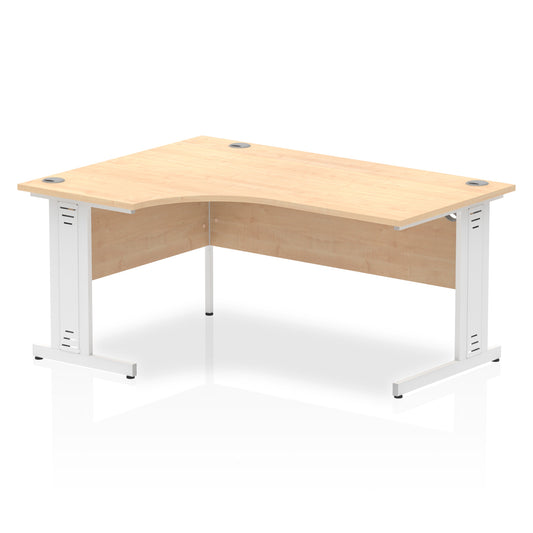 Impulse Contract Left Hand Crescent Cable Managed Leg Desk W1600 x D1200 x H730mm Maple Finish/White Frame - I002622 - NWT FM SOLUTIONS - YOUR CATERING WHOLESALER