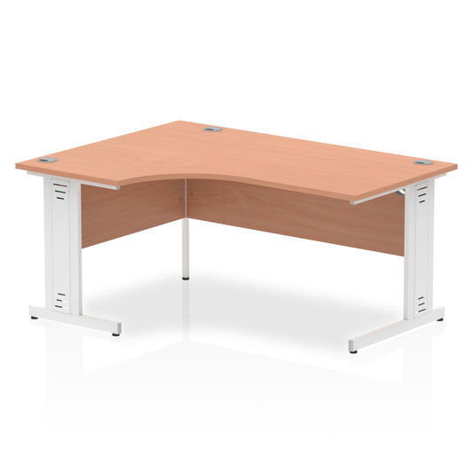 Impulse Contract Left Hand Crescent Cable Managed Leg Desk W1600 x D1200 x H730mm Oak Finish/White Frame - I002848 - NWT FM SOLUTIONS - YOUR CATERING WHOLESALER