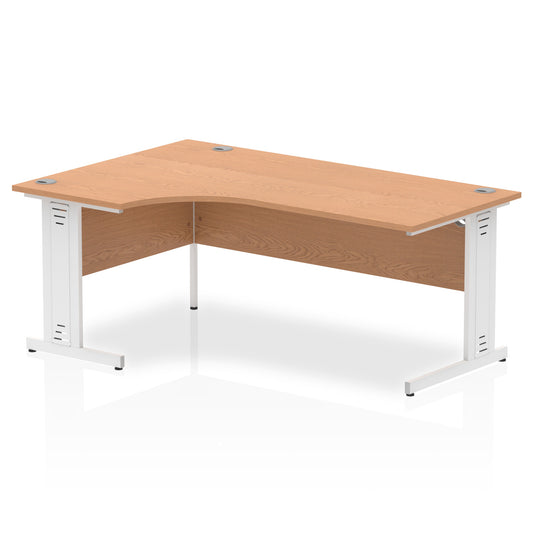 Impulse Contract Left Hand Crescent Cable Managed Leg Desk W1800 x D1200 x H730mm Oak Finish/White Frame - I002850 - NWT FM SOLUTIONS - YOUR CATERING WHOLESALER