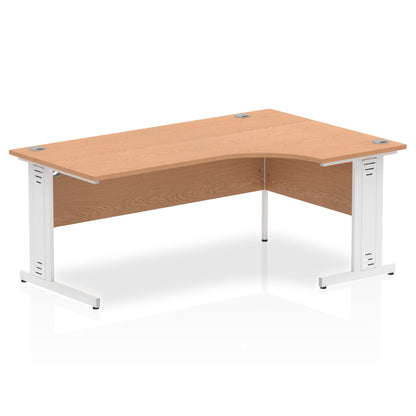 Impulse Contract Right Hand Crescent Cable Managed Leg Desk W1800 x D1200 x H730mm Oak Finish/White Frame - I002851 - NWT FM SOLUTIONS - YOUR CATERING WHOLESALER