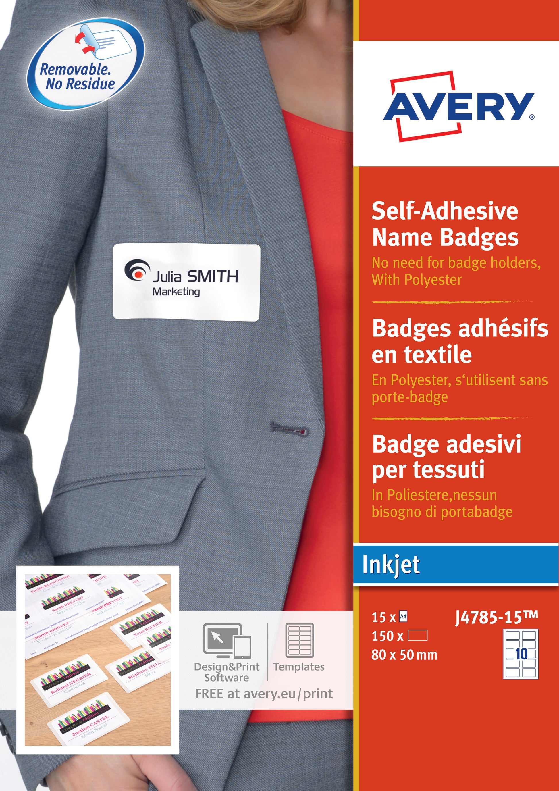 Avery Self-Adhesive Name Badge 80x50mm White (Pack 150) J4785-15 - NWT FM SOLUTIONS - YOUR CATERING WHOLESALER