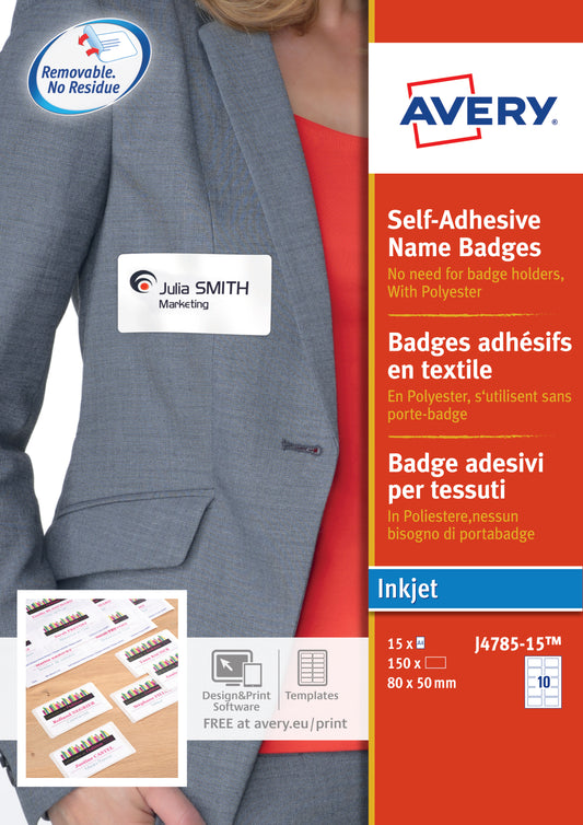 Avery Self-Adhesive Name Badge 80x50mm White (Pack 150) J4785-15 - NWT FM SOLUTIONS - YOUR CATERING WHOLESALER