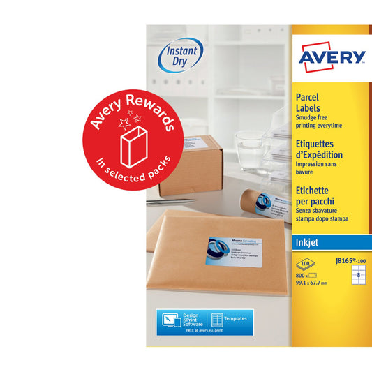 Avery Inkjet Address Label 99.1x67.7mm 8 Per A4 Sheet White (Pack 800 Labels) J8165-100 - NWT FM SOLUTIONS - YOUR CATERING WHOLESALER