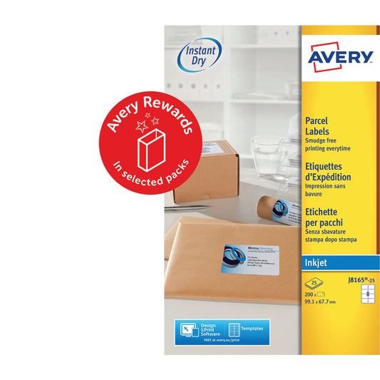 Avery Inkjet Address Label 99.1x67.7mm 8 Per A4 Sheet White (Pack 200 Labels) J8165-25 - NWT FM SOLUTIONS - YOUR CATERING WHOLESALER