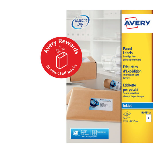Avery Inkjet Address Label 200x143.5mm 2 Per A4 Sheet White (Pack 50 Labels) J8168-25 - NWT FM SOLUTIONS - YOUR CATERING WHOLESALER
