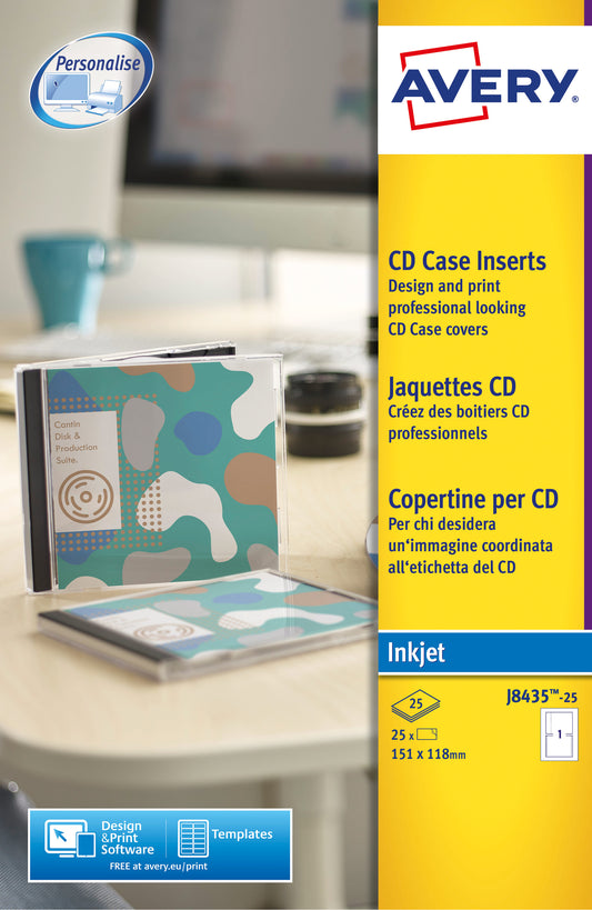 Avery Inkjet CD Case Insert (Pack 25 Inserts) J8435-25 - NWT FM SOLUTIONS - YOUR CATERING WHOLESALER