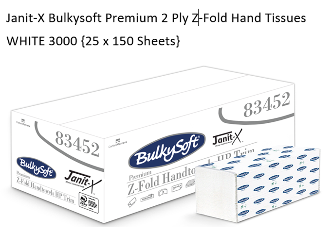 Bulky Soft Premium  Z-Fold 2 Ply White Hand Towels 150's