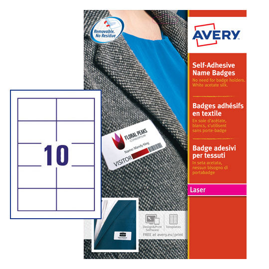 Avery Self-Adhesive Name Badge 80x50mm White/Blue (Pack 200) L4787-20