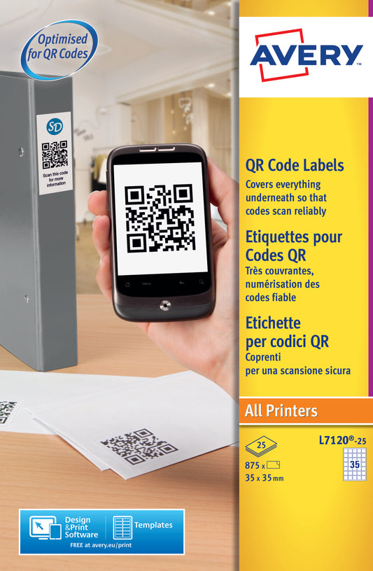 Avery QR Code Label 35x35mm 35 Per A4 Sheet White (Pack 875 Labels) L7120-25 - NWT FM SOLUTIONS - YOUR CATERING WHOLESALER