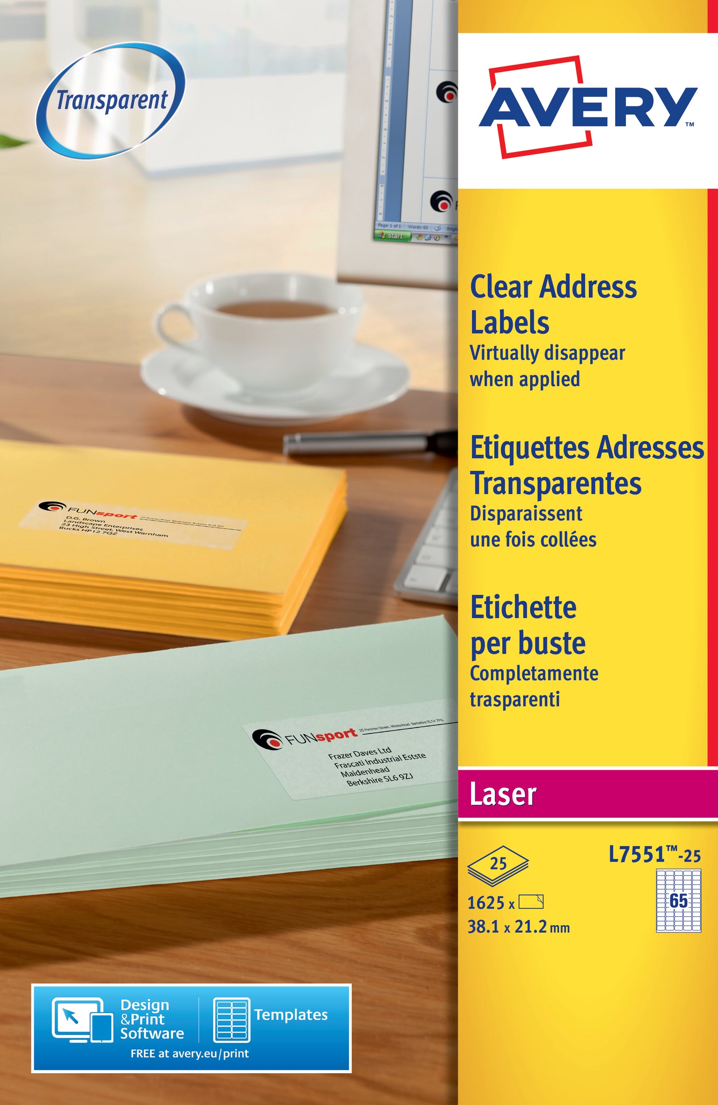 Avery Laser Mini Label 38x21mm 65 Per A4 Sheet Clear (Pack 1625 Labels) L7551-25 - NWT FM SOLUTIONS - YOUR CATERING WHOLESALER