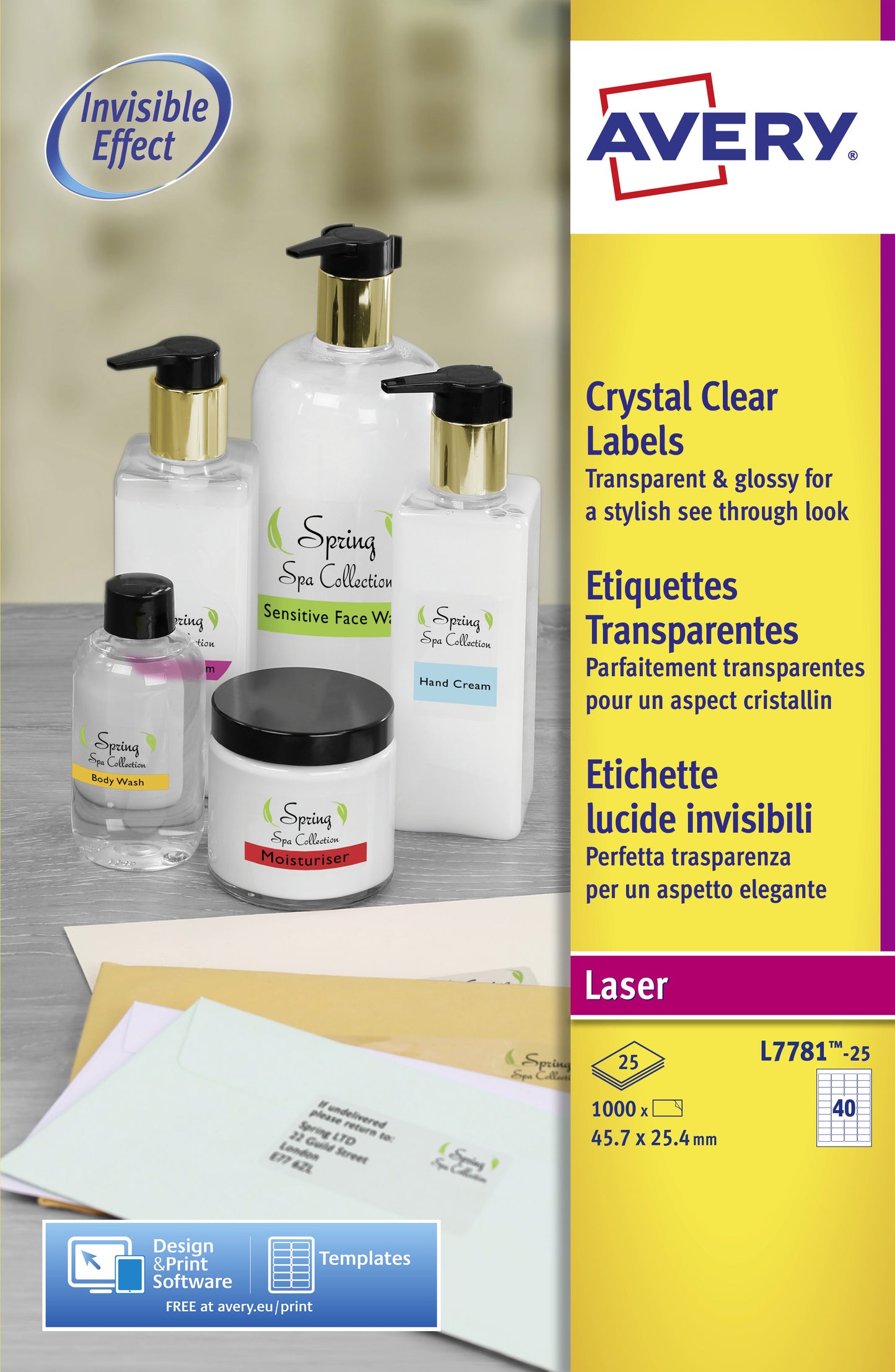 Avery Laser Label 45.7x25.4mm 40 Per A4 Sheet Crystal Clear (Pack 1000 Labels) L7781-25 - NWT FM SOLUTIONS - YOUR CATERING WHOLESALER