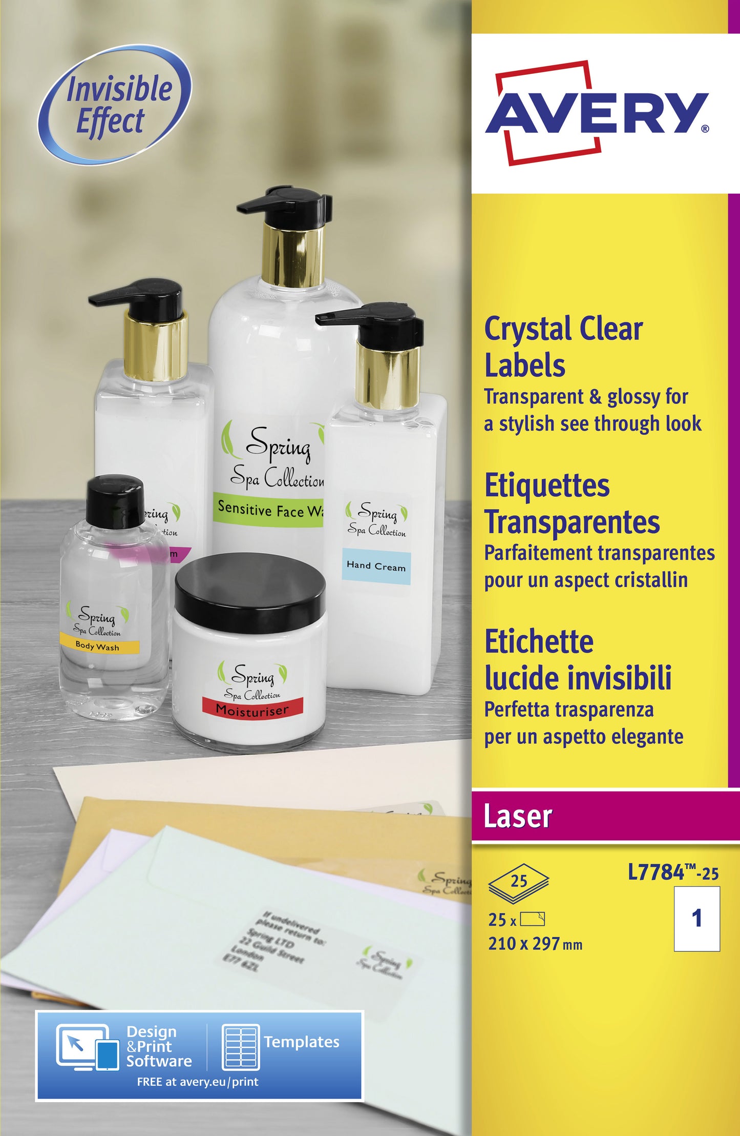 Avery Laser Label 210x297mm 1 Per A4 Sheet Crystal Clear (Pack 25 Labels) L7784-25 - NWT FM SOLUTIONS - YOUR CATERING WHOLESALER