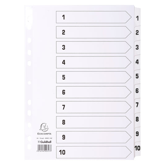 Exacompta Index 1-10 A4 160gsm Card White with White Mylar Tabs - MWD1-10Z - NWT FM SOLUTIONS - YOUR CATERING WHOLESALER