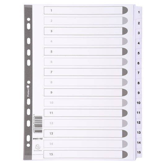 Exacompta Index 1-15 A4 160gsm Card White with White Mylar Tabs - MWD1-15Z - NWT FM SOLUTIONS - YOUR CATERING WHOLESALER