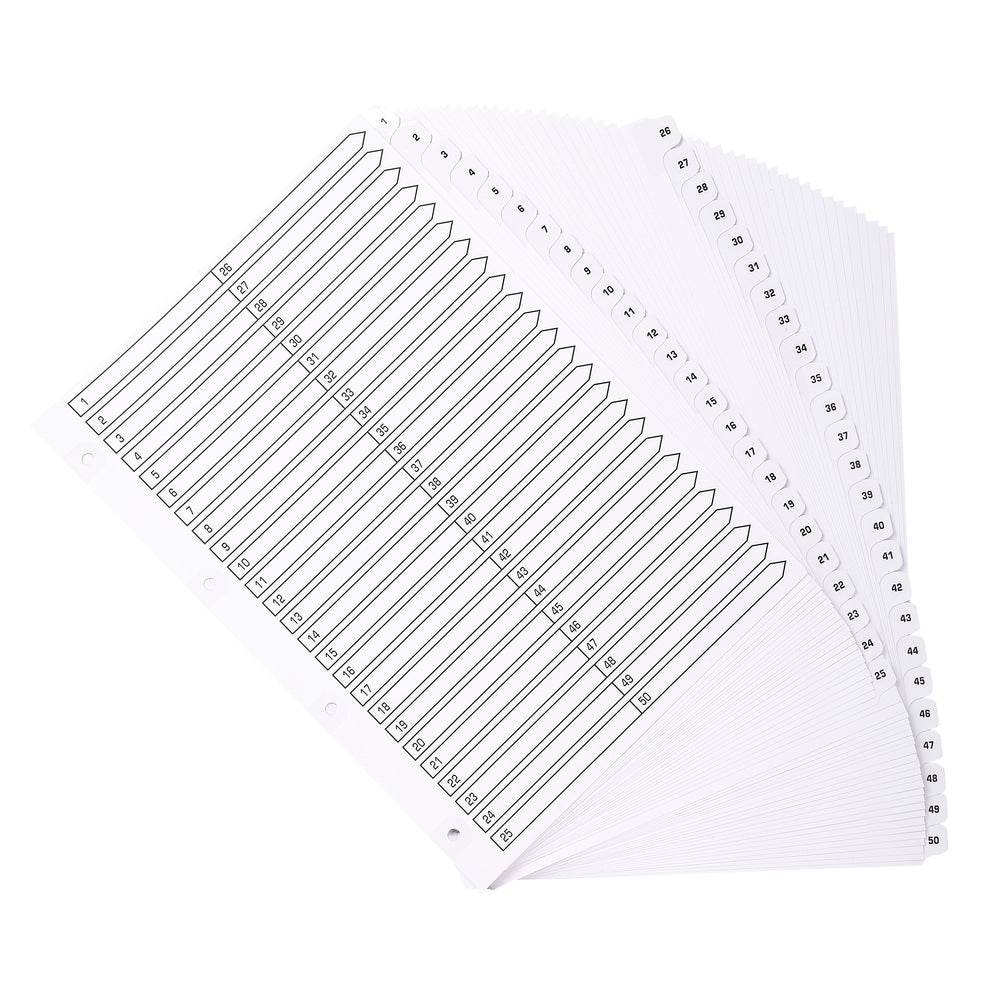 Exacompta Index 1-50 A4 160gsm Card White with White Mylar Tabs - MWD1-50Z