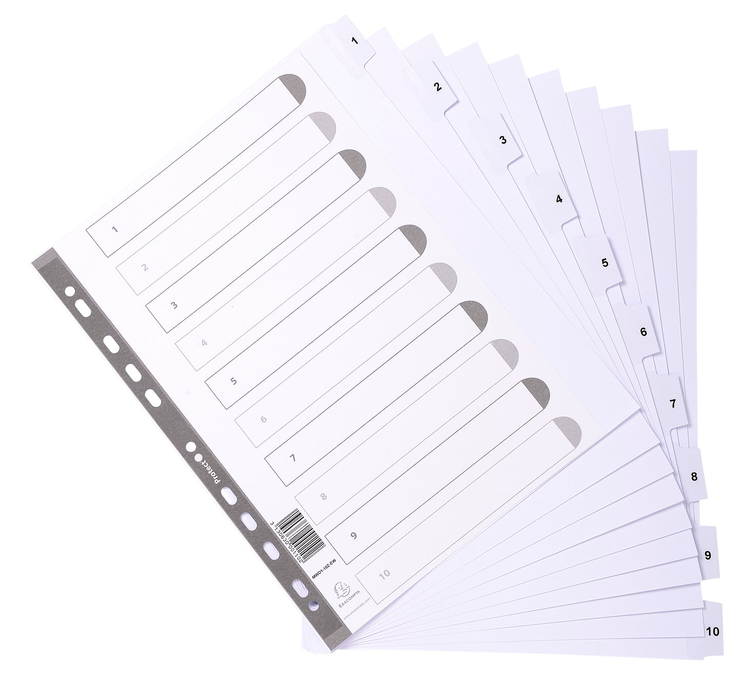 Exacompta Index 1-10 A4 Extra Wide 160gsm Card White with White Mylar Tabs - MWD1-10Z-EW