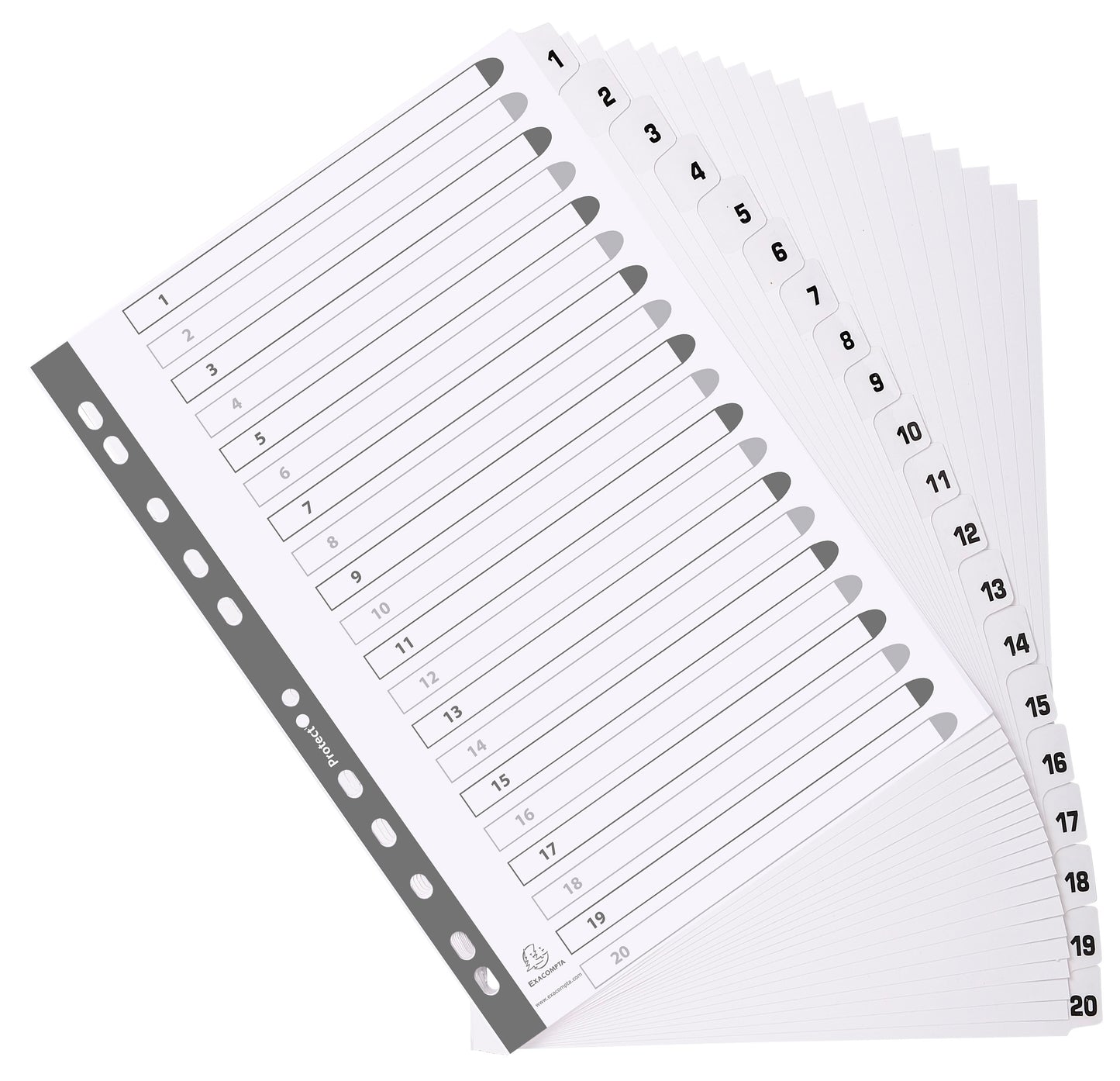 Exacompta Index 1-20 A4 160gsm Card White with White Mylar Tabs - MWD1-20Z