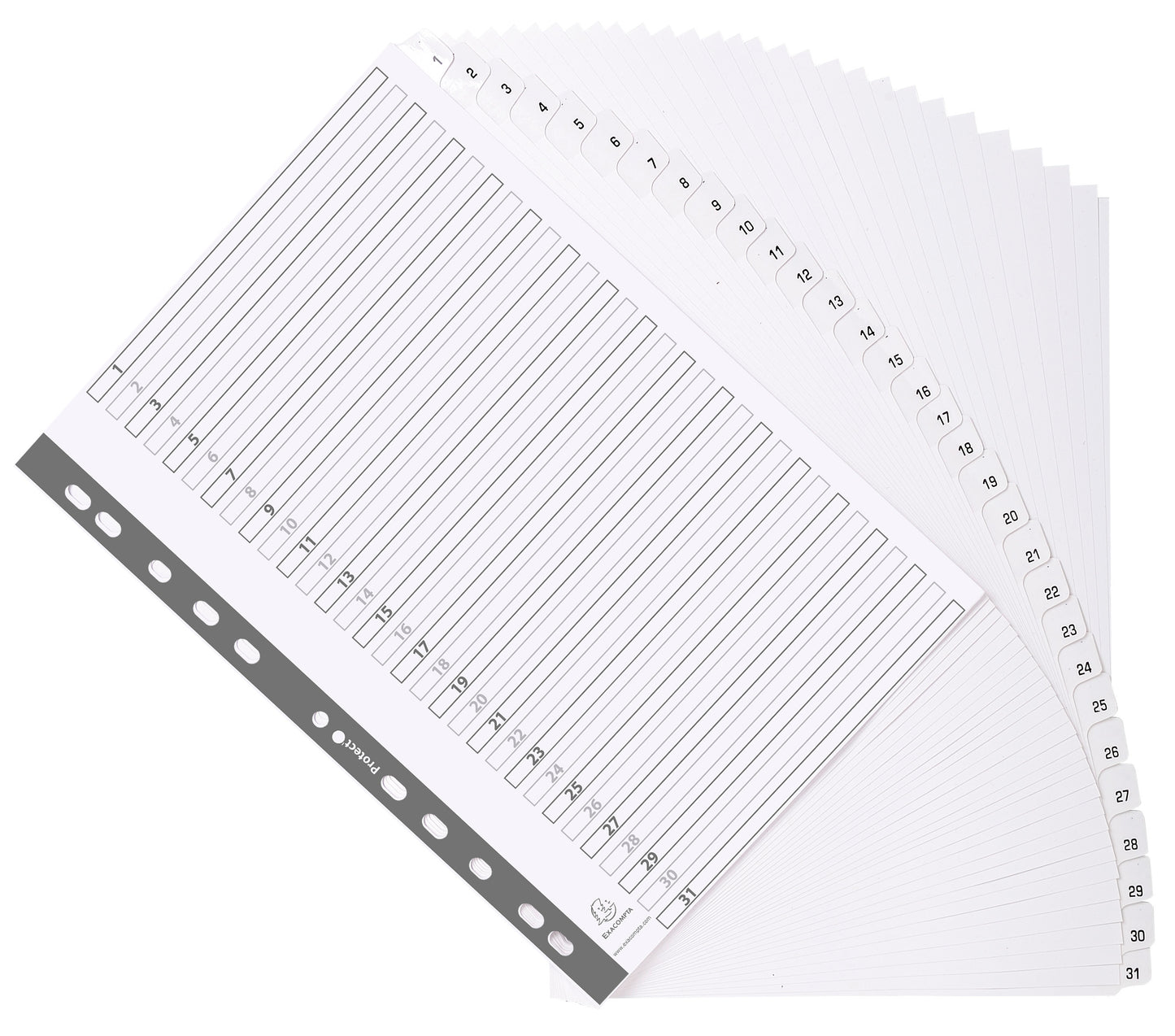 Exacompta Index 1-31 A4 160gsm Card White with White Mylar Tabs - MWD1-31Z