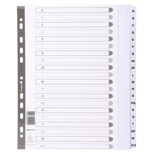Exacompta Index A-Z A4 Extra Wide 160gsm Card White with White Mylar Tabs - MWDA-ZZ-EW - NWT FM SOLUTIONS - YOUR CATERING WHOLESALER