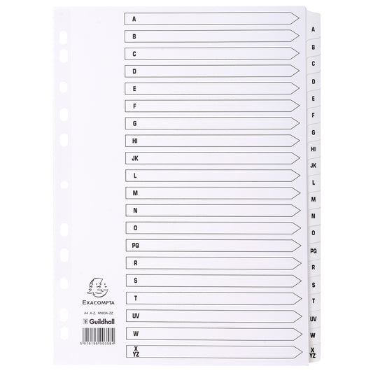 Exacompta Index A-Z A4 160gsm Card White with White Mylar Tabs - MWDA-ZZ - NWT FM SOLUTIONS - YOUR CATERING WHOLESALER