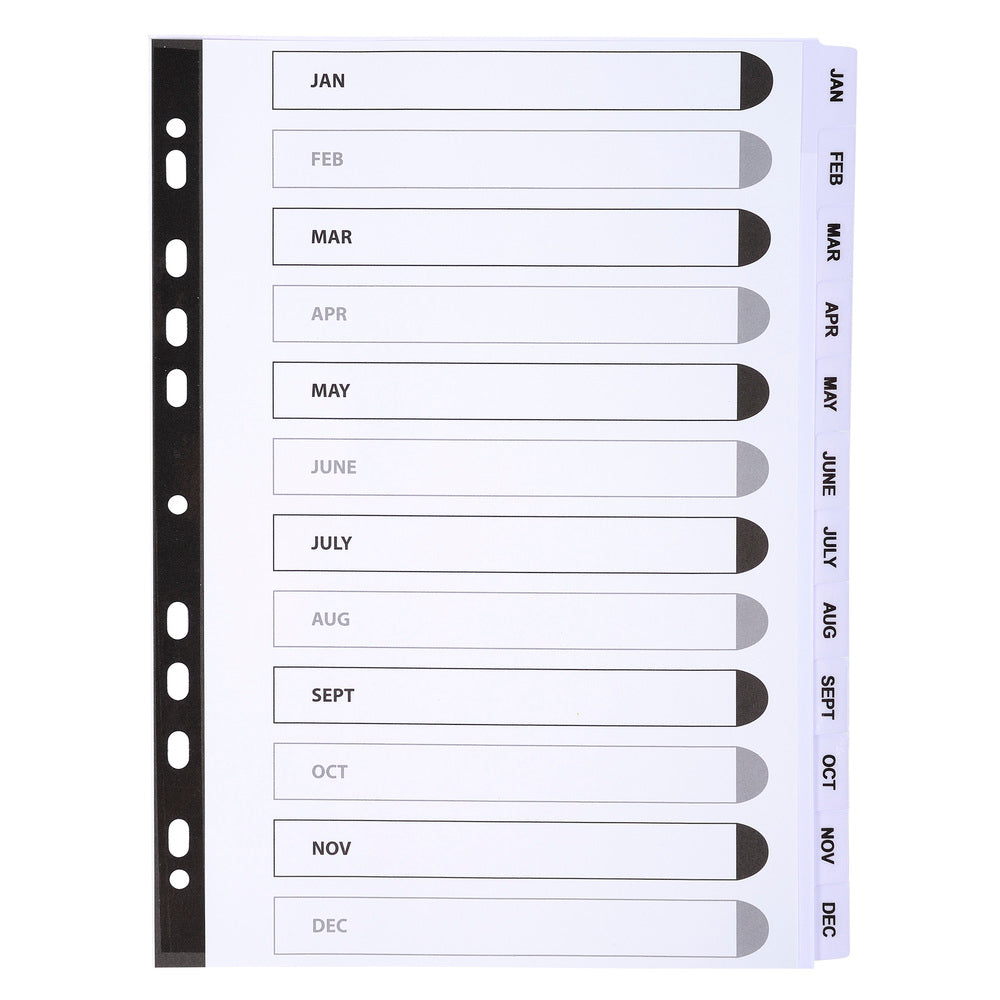 Exacompta Index Jan-Dec A4 160gsm Card White with White Mylar Tabs - MWDJ-DZ - NWT FM SOLUTIONS - YOUR CATERING WHOLESALER