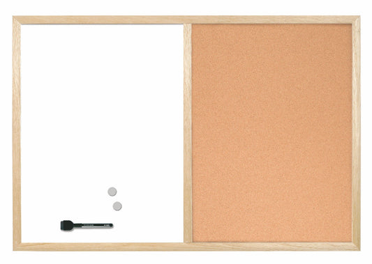 Bi-Office Combination Board Cork/Non Magnetic Whiteboard Pine Frame 600x400mm - MX03001010 - NWT FM SOLUTIONS - YOUR CATERING WHOLESALER