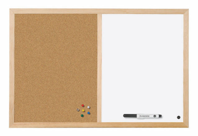 Bi-Office Combination Board Cork/Non Magnetic Whiteboard Pine Frame 600x400mm - MX03001010