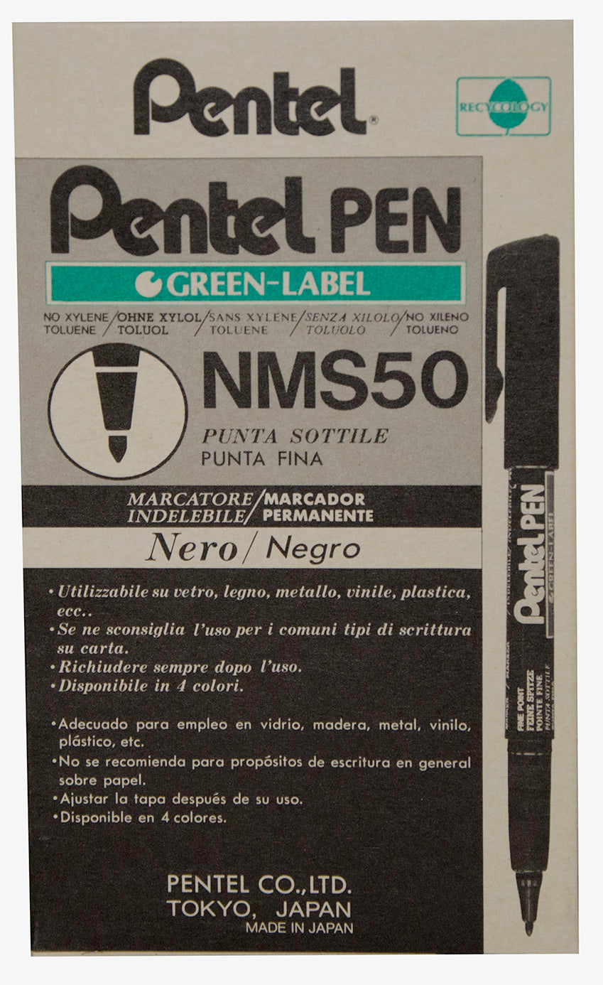 Pentel NMS50 Permanent Marker Bullet Tip 1mm Line Black (Pack 12) - NMS50-A