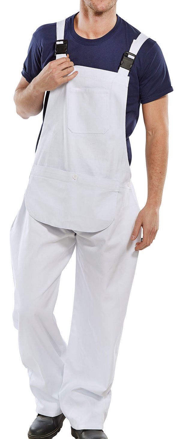 Bib & Brace with Pouch Cotton WHITE Size 48 - NWT FM SOLUTIONS - YOUR CATERING WHOLESALER