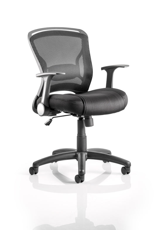 Zeus Chair Black Fabric Black Mesh Back With Arms OP000140 - NWT FM SOLUTIONS - YOUR CATERING WHOLESALER